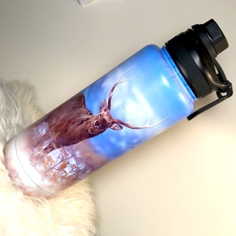 WATER BOTTLE | XL Stainless Steel Buck Deer Field Hunting Scene - Picture 2 of 10